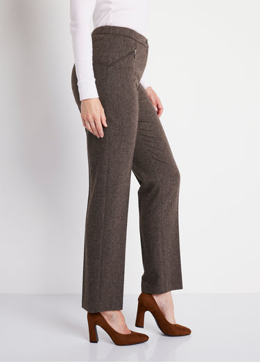 Pantalon droit chevrons ou chiné entrejambe 70 cm Chine Marron