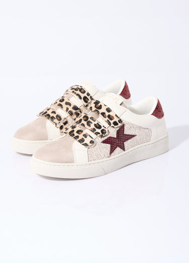 Baskets tendance multimatières à scratchs Beige/Bordeaux