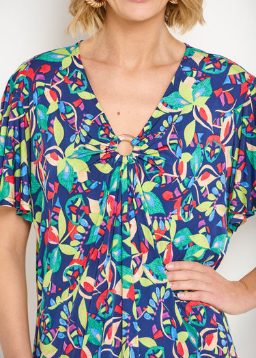 Robe évasée courte imprimé multicolore Imprime Marine
