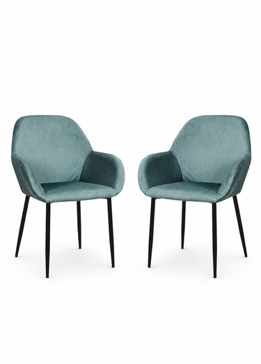 Set 2 Fauteuils velours cotelé, pieds métal Bleu Canard