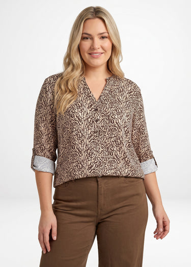 Chemisier motif animalier avec fil doré Marron/Ecru