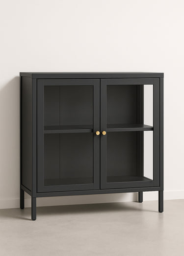 Buffet moderne 2 portes vitrées, foncé Noir
