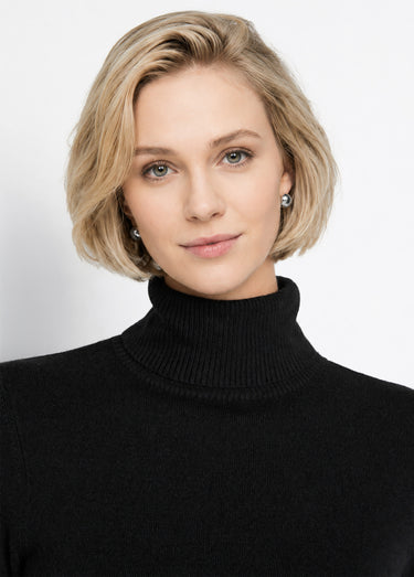 Pull doux col roulé manches longues Noir