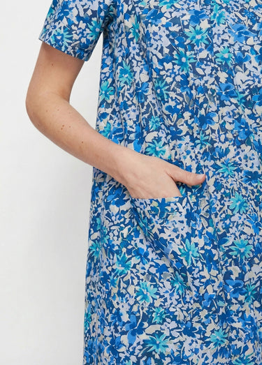 Robe-tablier mi-longue imprimée Turquoise/Marine