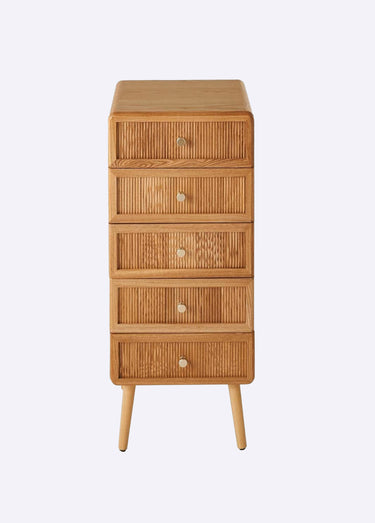 AVA Chiffonnier 5 tiroirs effet lamellé Bois Clair