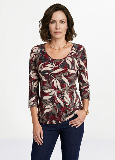 T-shirt droit manches 3/4 imprimé feuillage Imprime Capucine