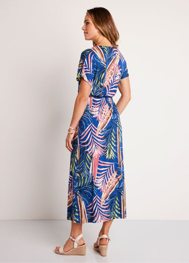 Robe longue évasée imprimé tropical Imp Bleu