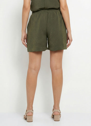 Short souple texturé, noué à la taille Kaki