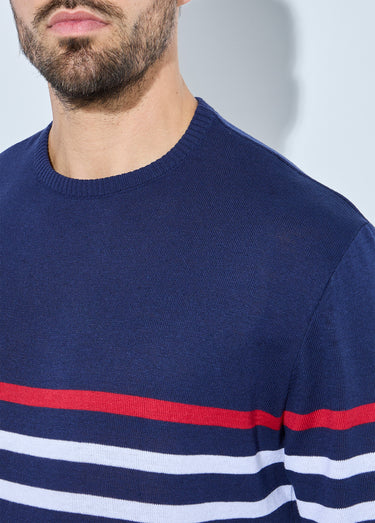 Pull rayé col rond jersey coton Raye Blanc