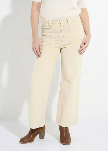 Pantalon large en velours avec poches Ecru