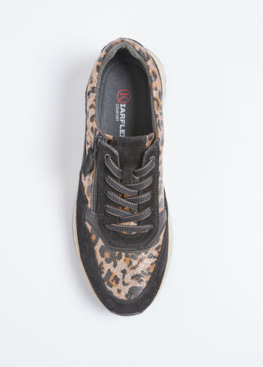 Baskets zippées confort cuir et léopard Noir/Leopard