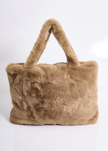 Sac en fausse fourrure avec anses courtes Camel