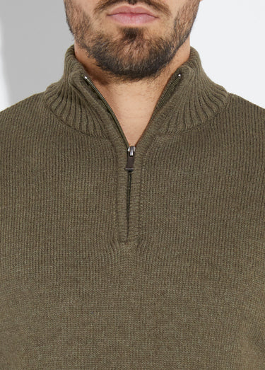Pull col zippé chaud, laine majoritaire Kaki