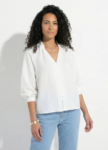 Chemisier raglan ample col V boutonné Ecru