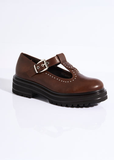 Babies compensées avec rivets style rock Marron