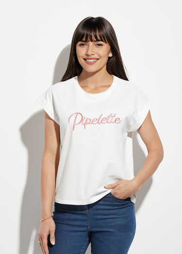 T-shirt col rond avec message Pipelette Blanc