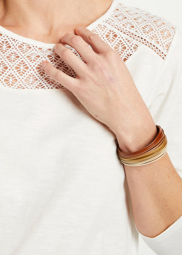 T-shirt coton et dentelle manches 3/4 Blanc
