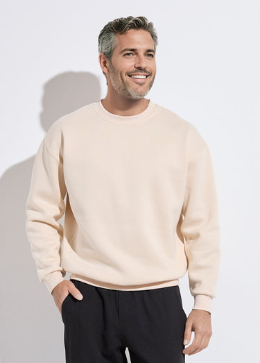 Sweat shirt col rond, détails bord cotes Beige