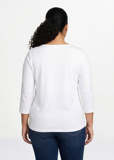 T-shirt coton et dentelle manches 3/4 Blanc
