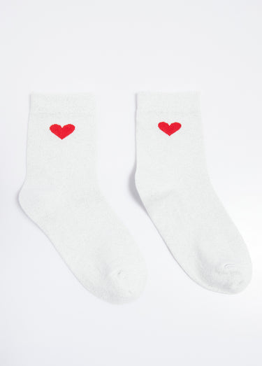 Chaussettes unies avec motif cœur Blanc