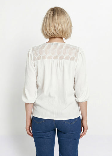T-shirt col V à nouer manches 3/4 voile Blanc