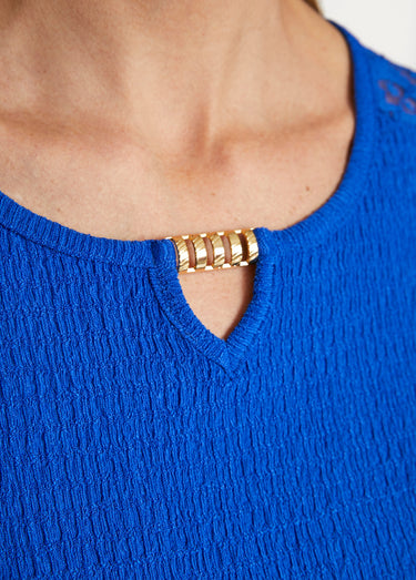 T-shirt court dentelle Bleu Cobalt