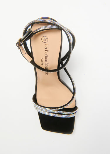 Sandales à strass avec talon haut Noir