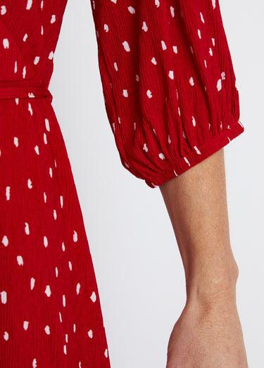 Robe mi longue cache-coeur pois Rouge/Blanc