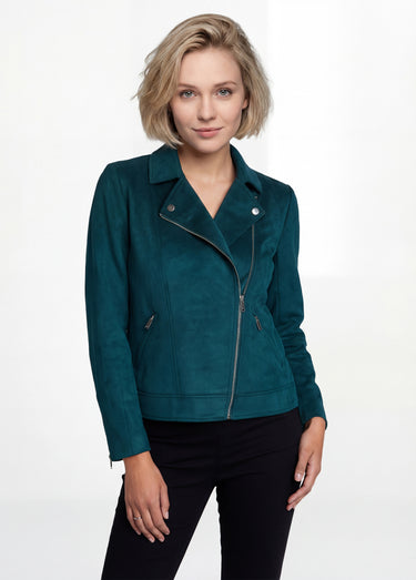 Blouson zippé court tissu suédé Vert
