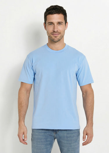 T-shirt pur coton avec col rond, Essentiel Bleu Clair