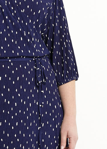 Robe courte cache-coeur imprimé pois Marine / Blanc