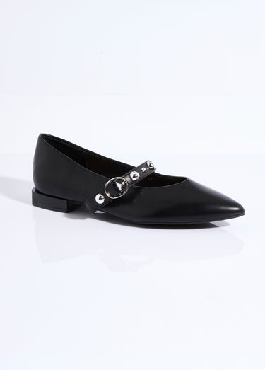 Ballerines pointues à rivets, style rock Noir