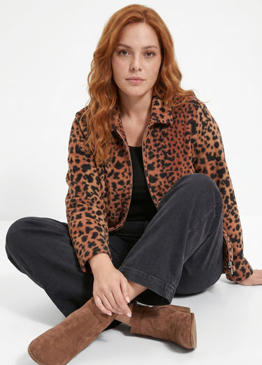 Blouson zippé maille polaire imprimée Marron/Noir