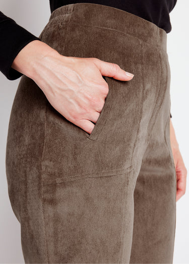 Pantalon droit taille élastiquée velours milleraies Taupe