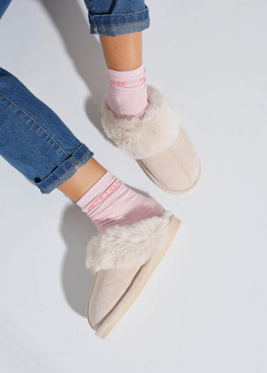 Chaussons mules avec fourrure synthétique Beige