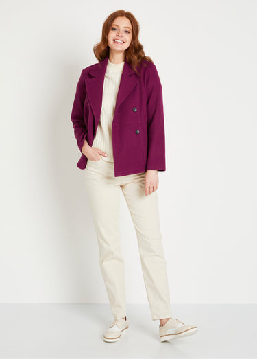 Manteau caban court double boutonnage Prune