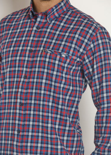 Chemise flanelle détails contrastants, foncé Carreaux Rouge