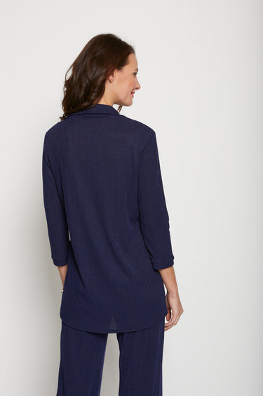 Veste légère col chemisier maille fantaisie Marine