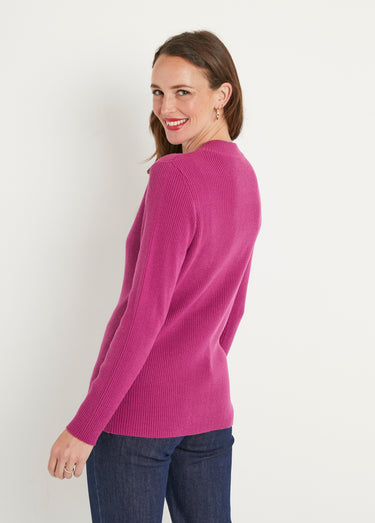 Pull court col montant maille côtelée Cyclamen