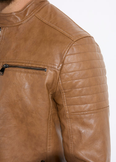 Blouson simili cuir zippé style motard Camel