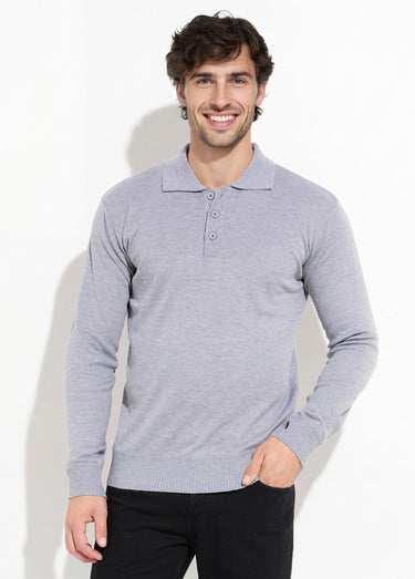 Pull maille fine avec laine et col polo Gris Clair