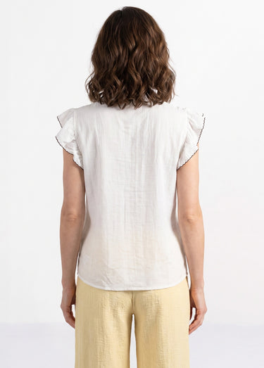 Blouse à sequins et broderies et volants Blanc