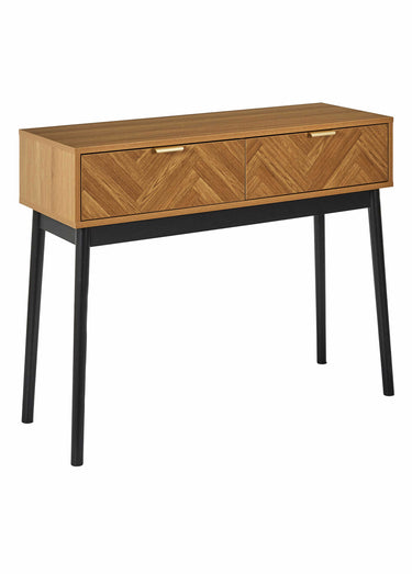 Console bois façon chevrons, 2 tiroirs Marron/Noir