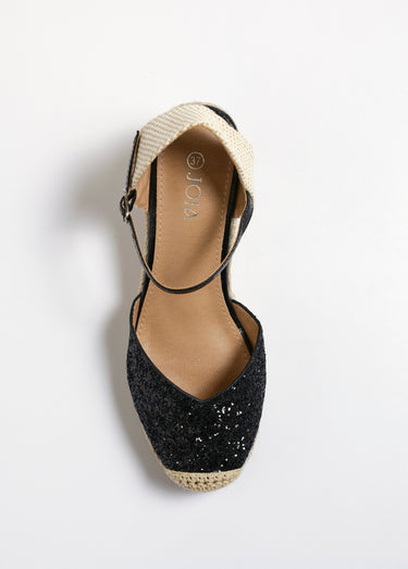 Espadrilles compensées pailletées à bride Noir