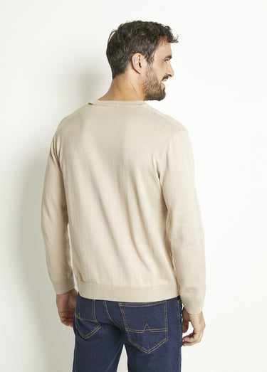 Pull col V manches longues coton Beige