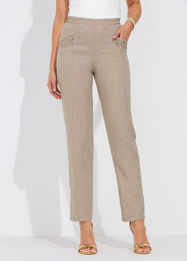 Pantalon ceinture élastiquée ajouré Beige