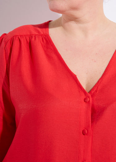 Tunique col V manches 3/4 fantaisie Rouge
