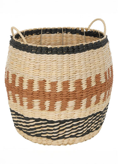 Set de 3 paniers tressés style ethnique Camel/Noir/Naturel