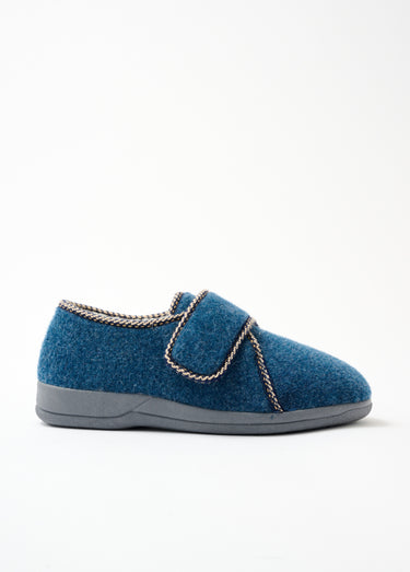 Chaussons scratchés largeur confort fourrés Bleu Jean