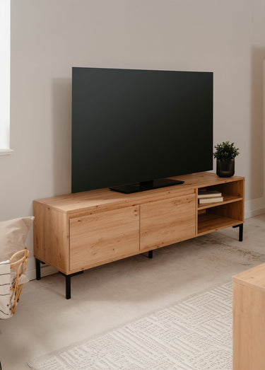 PLOCK Meuble TV décor chêne, 2 abattants Bois Clair